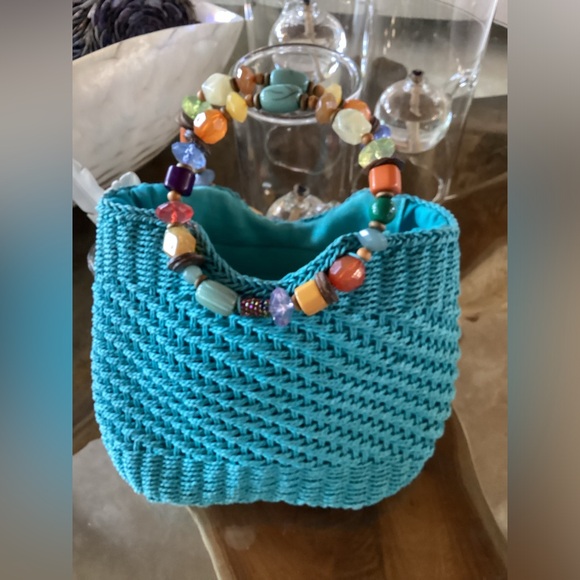 Cappelli Turquoise Beaded Handle Women's Straw Bag - Picture 1 of 5